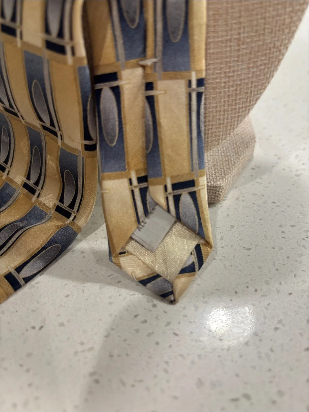 Pierre Cardin Gold and Blue Geometric Silk Tie